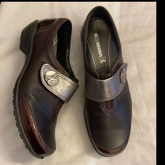 ROMIKA LEATHER MOCHA, PEWTER AND COPPERY BROWN BACK AND FRONT TOE SHOES.   NEW - Picture 11 of 11